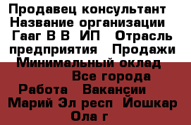 Продавец-консультант › Название организации ­ Гааг В.В, ИП › Отрасль предприятия ­ Продажи › Минимальный оклад ­ 15 000 - Все города Работа » Вакансии   . Марий Эл респ.,Йошкар-Ола г.